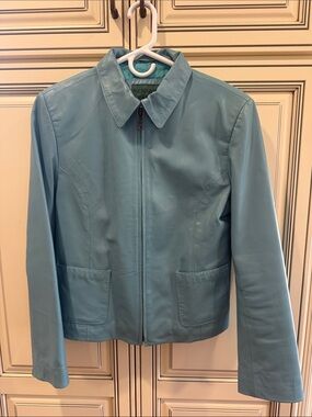Serrano Women's blue Leather Zip-Front Jacket